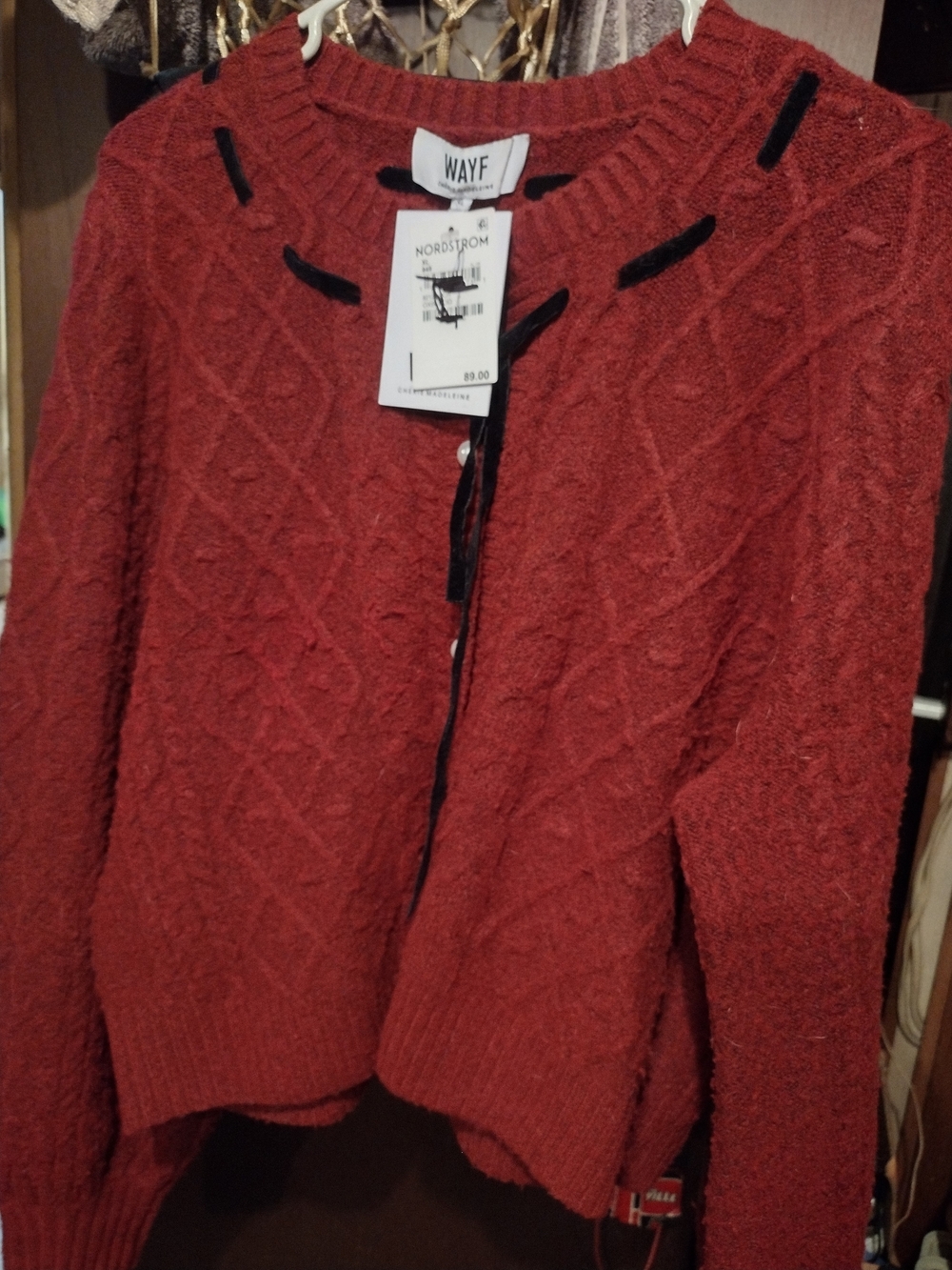 WAYF Rust Cable Knit Cardigan Sweater